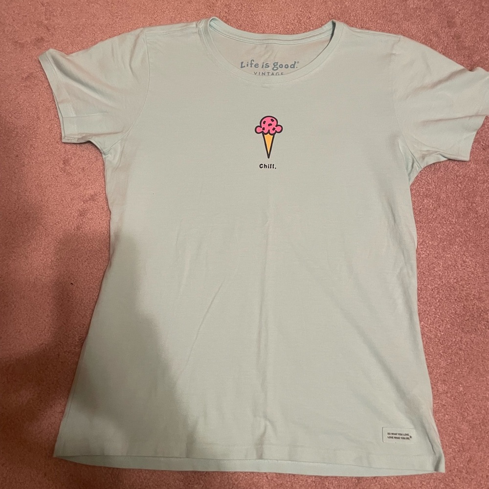 Life is Good women’s light blue tshirt. Size medium.